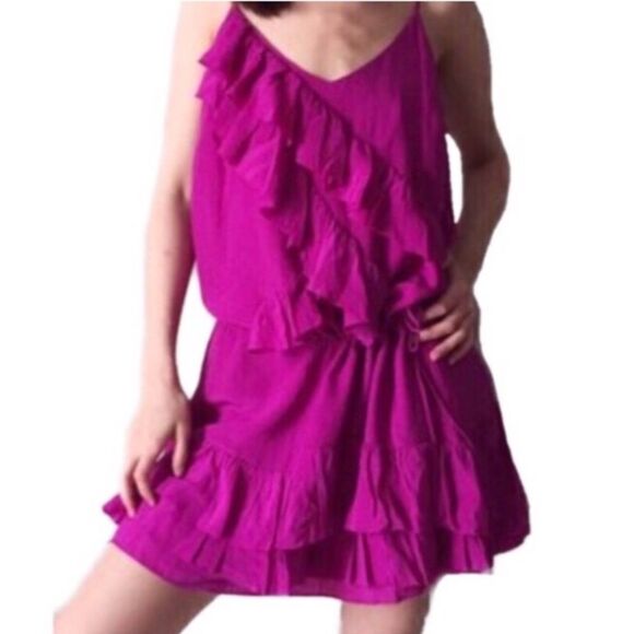 Banana Republic Petite Fuchsia Silk Ruffle Mini Dress, Size XS Petite - Picture 1 of 11